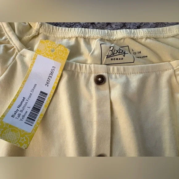 Bixby Nomad Yellow Buttoned Puff Sleeve Dress - Picture 3 of 4